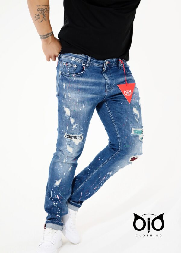 Jeans OiO Strong Blue With Paint & Stones Model 9084