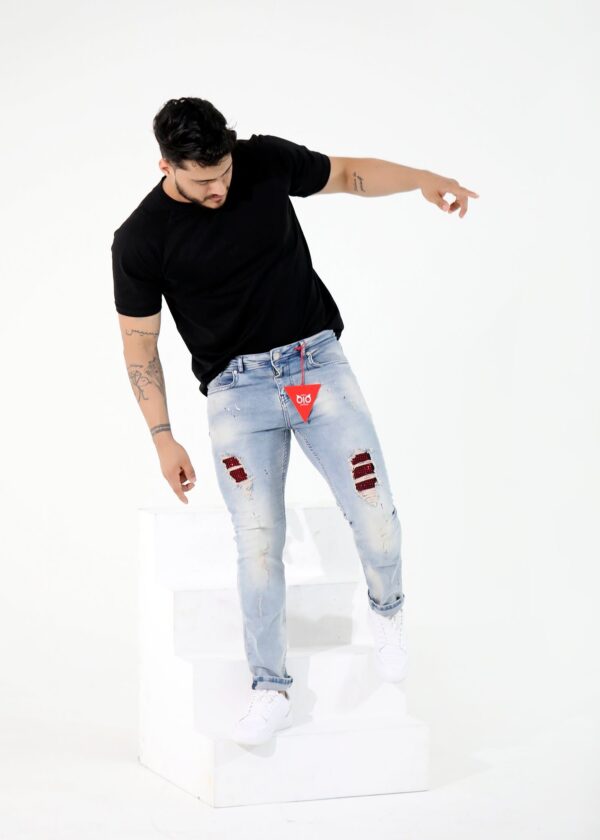 Jeans OiO Soft Blue & Red Stones Model 9085